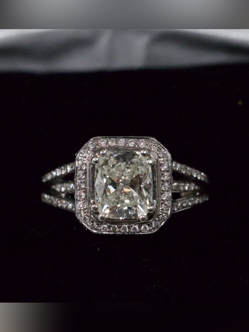 2.85ctw Natural Diamond Halo Engagement Ring 14K White Gold Cushion Cut VS2